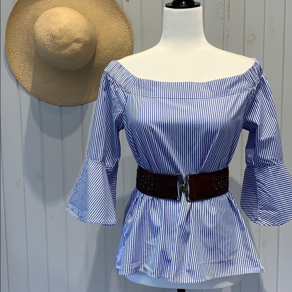 Cupio Off the Shoulder Stripped Top - Picture 2 of 8